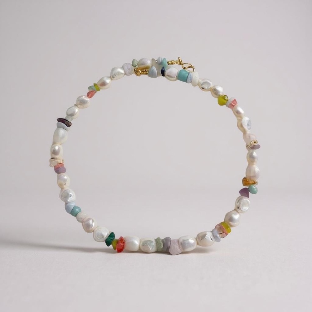 ✨New Handcrafted Irregular Pearl & Crystal Necklace – Real Pearls,Vibrant Colors - Picture 3 of 3